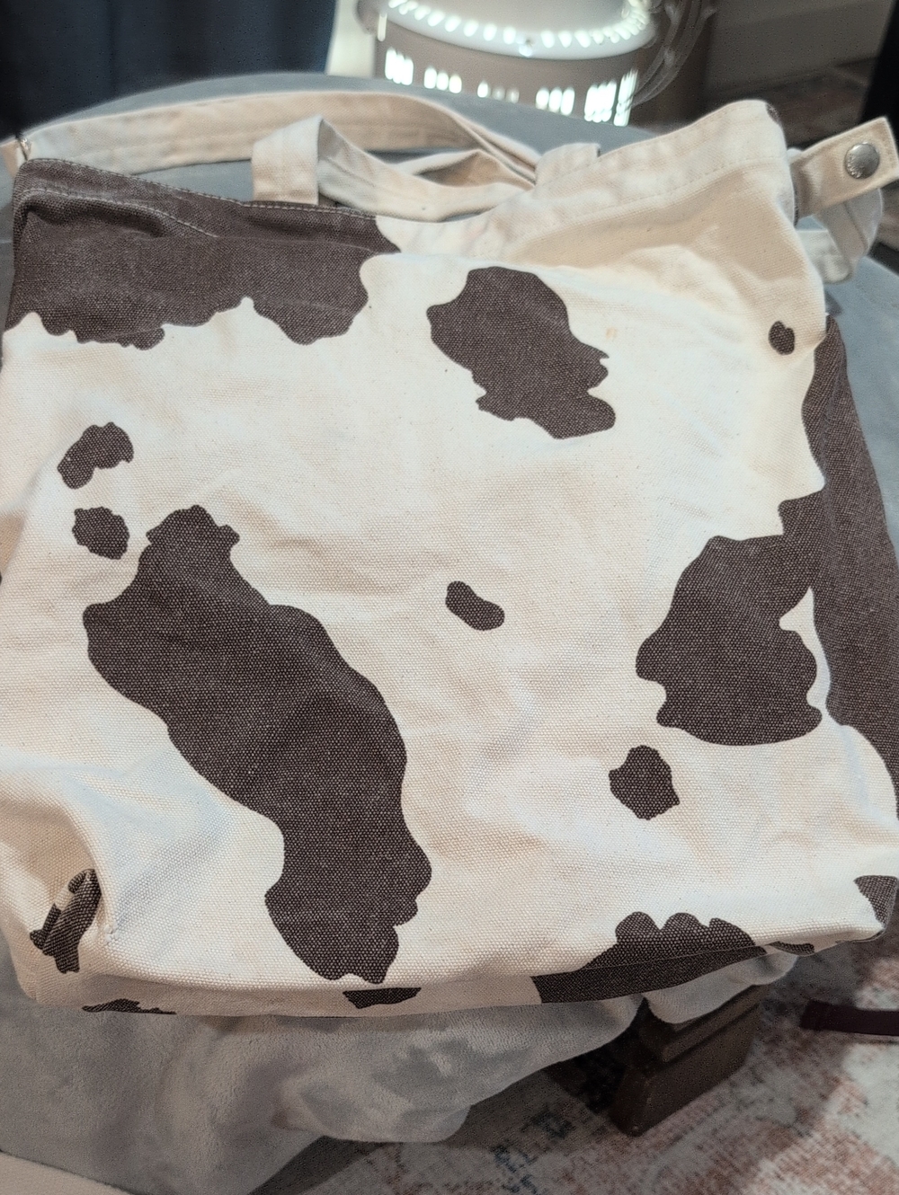 Canvas Cow-Print Tote Bag in Cream and Brown